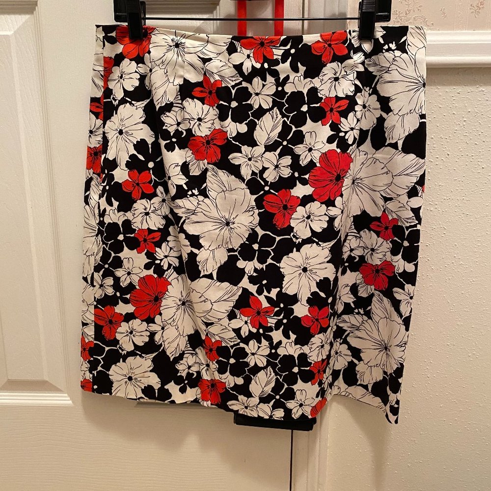 Vintage Real Clothes Red White Black Floral Pencil Straight Skirt